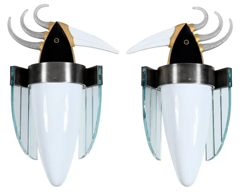 Dan Dailey, A Pair of Toucan Sconces, electrified brushed and gilt steel