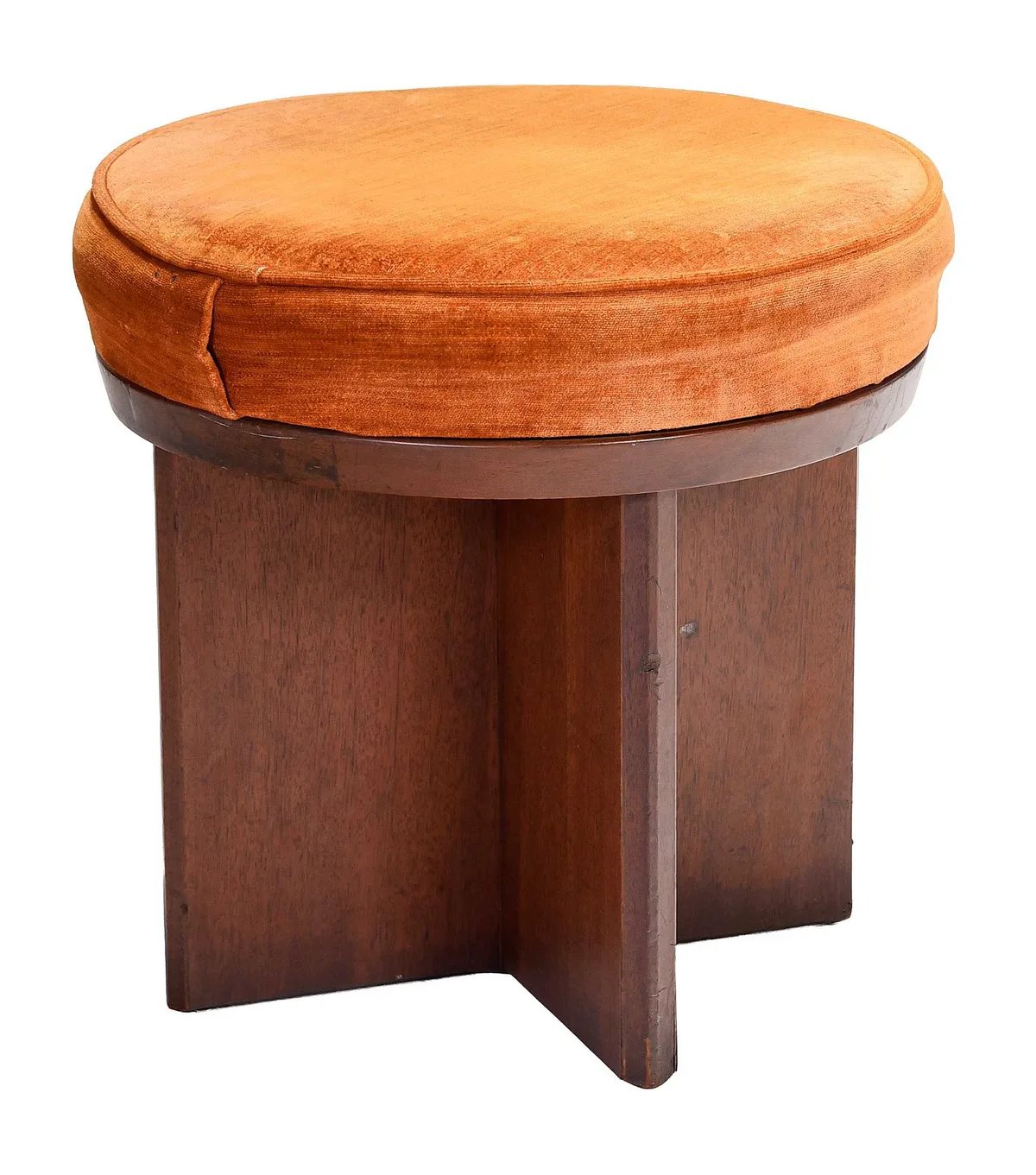 for Henredon Stool by Frank Lloyd Wright, swivel top with orange upholstery, sold Oct 2024
