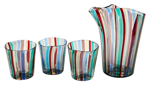 for Venini, "Canne" Water Glasses and Pitcher by Gio Ponti, and clear glass canes, sold Oct 2022
