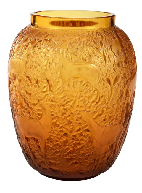 Lalique, Amber Glass "Biches" Vase