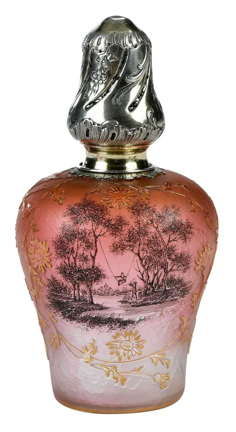 Daum Nancy, Cameo Glass Perfume Burner, circa 1900, rose lavender iridescent glass