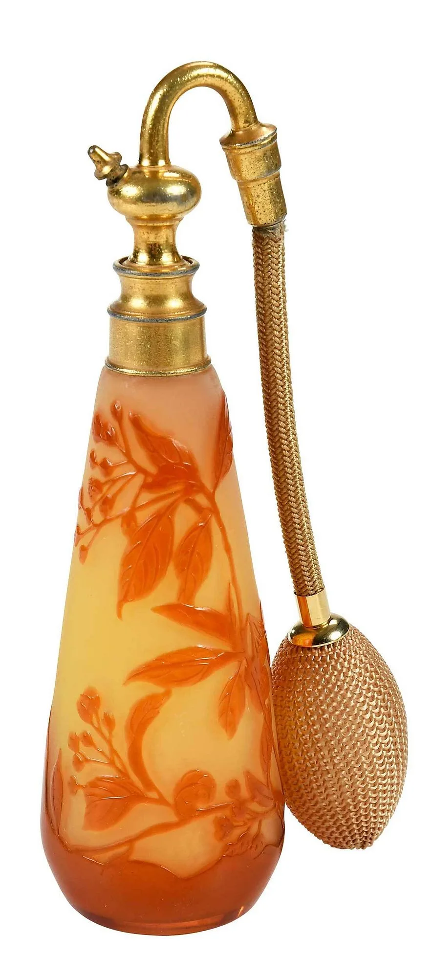 Cameo Glass Atomizer by Galle, glass of caramel and butterscotch color, sold Jul 2022