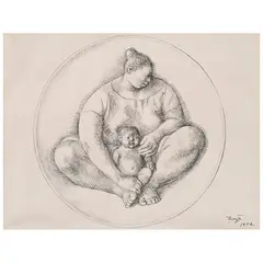 Madre con niño by Francisco Zúñiga, 1972, Tinta sobre papel, offered Jan 2026
