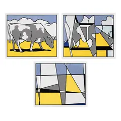 Roy Lichtenstein, Cow Triptych (Cow Going Abstract), 1974, Litografías offset sin número de tiraje, tríptico