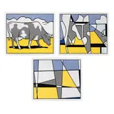Roy Lichtenstein, Cow Triptych (Cow Going Abstract), 1974, Litografías offset sin número de tiraje, tríptico