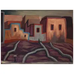 José Chávez Morado, Casas y caminos, Óleo sobre masonite