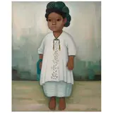 Gustavo Montoya, Niña con huipil y rebozo, Óleo sobre tela