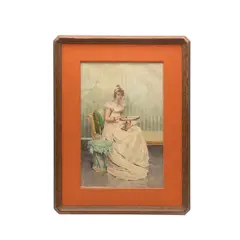 Virgilio Colombo, JOVEN DAMA BORDANDO, Acuarela sobe papel; enmarcada (vidrio fracturado)