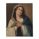 Virgen de la Inmaculada Concepción, MÉXICO, CA, 1900, Óleo sobre lámina de zinc