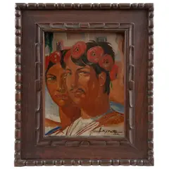 Alfonso X. Peña, Pareja con flores, 1932, Óleo sobre masonite