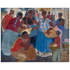 Arnold Belkin, Mercado de Oaxaca, ca. 1952, Acuarela, gouache y lápiz de grafito sobre papel