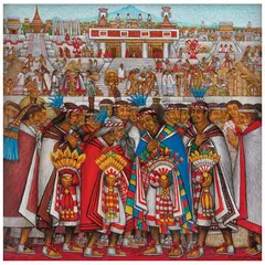 Desiderio Hernández Xochitiotzin, Mercado Prehispánico de Ocotelulco, 1991, Acrílico sobre tela