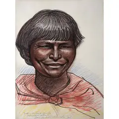 Juan Antonio Carrillo, Gobernador entrante, San Andrés Cohamiata, Jalisco by Raúl Anguiano, Tinta y pastel sobre papel, sold Sep 2025