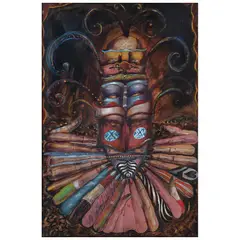 Alejandro Colunga, Máscara ritual fantástica, Acrílico, pastel y tinta sobre papel
