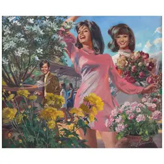Jaime Sadurní, Mujeres con flores, Óleo sobre tela