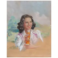 Eduardo Cataño, Mujer con refresco Bimbo, Pastel y acuarela sobre papel