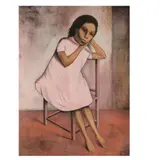Gustavo Montoya, Niña en silla, Litografía, 43/100. Firmada y fechada