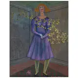 Rodolfo Morales, Mujer con pájaros, Óleo sobre tela