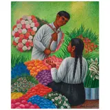 Luis Covarrubias Duclaud, Mercado de flores, ca. 1950, Gouache sobre masonite
