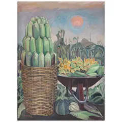 Rina Lazo, Cosechando elotes, 1983, Óleo sobre tela