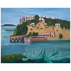 José Chávez Morado, Casas en ruinas junto al lago, Acrílico sobre tela