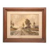 S. Stork, Paisaje, ca. 1950. Siglo XX, Óleo sobre tela. Firmado