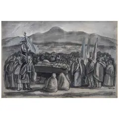 José Chávez Morado, Entierro, Carboncillo sobre papel