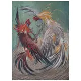 Luis Strempler, Gallos, 1961, Óleo sobre tela