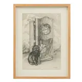 Rocío Caballero, Reloj y felino, Lápiz de grafito sobre papel