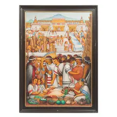 Desiderio Hernández Xochitiotzin, Mercado de Ocotelulco, de la Antigua Tlaxcalan, 1973, Acrílico sobre tela