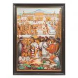 Desiderio Hernández Xochitiotzin, Mercado de Ocotelulco, de la Antigua Tlaxcalan, 1973, Acrílico sobre tela