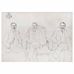 Boceto para la obra Triple retrato Felipe Ángeles by Arnold Belkin, Tinta y lápiz sobre papel, offered Jan 2025
