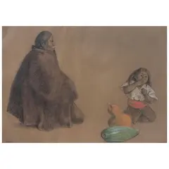 Francisco Zúñiga, Chamulas con frutas, 1977, Carboncillo y pastel sobre papel