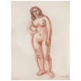 Mujer de pie by Raúl Anguiano, Sanguina sobre papel, offered Jan 2025