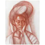 Mujer de Cuetzalan by Raúl Anguiano, Sanguina sobre papel, sold Jan 2025