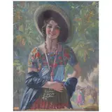 Antonio Gómez Rodríguez, Mujer del campo con caballos, Óleo sobre tela