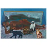 Antonio Ramirez, Mujer con gatos, Óleo sobre tela