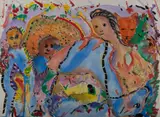 Wanyu Brush, Christ in the Manger, 1990, watercolour on paper