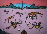 Kivuthi Mbuno, Kamba Hunters, 2011, acrylic on canvas