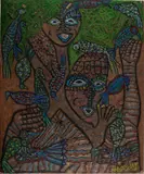 Annabel Wanjiku, Mother Nature and her Babies, circa 2001, soil, ashes, charcoal and acrylic on jute