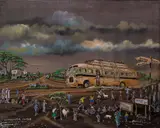 Richard Onyango, Kangalika in 1968, dated 08, repainted 2014, Acrylic on canvas with oil varnish finish