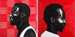 It should not matter what colour you are or where you are from 2 and 3, sold as a diptych by Ephrem Solomon, 2014, Mixed media, sold Nov 2014