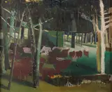 Fabian Mpagi, The Cattle, 1978, Oil on hardboard