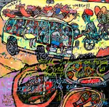 Eria ‘Sane’ Nsubuga, Joy Ride to the City (Zechariah 2:8), 2014, Mixed media on canvas