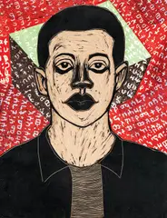 Ephrem Solomon, Untitled, 2016, Woodcut plate and mixed media