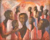 Eli Kyeyune, The Discussion, 1975, Oil on hardboard