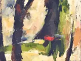 George William Kyeyune, Landscape with Red, circa 1998, Oil on canvas