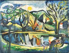 Geoffrey Mukasa, Birds at Home, circa 1993, Oil on canvas