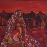 Kamal Shah, Village Diva in Red, 2005, Mixed media on canvas