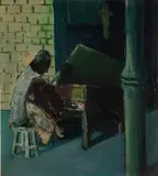 Fabian Mpagi, Untitled (The Piano Player), 1978, Oil on hardboard